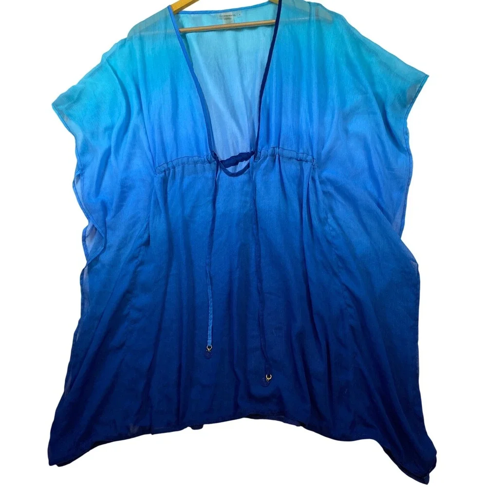 Blue by Rod Beattie Large Sheer Swim Cover-Up | Ombre Blue Beach Tunic Pool Swim - Picture 8 of 9